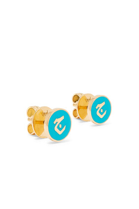 Letter J Blue-Enamel Earrings